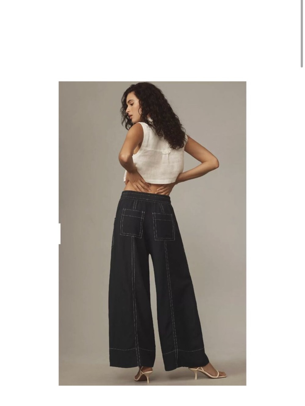 Maeve Wide Leg Contrast Stitch Black Pants